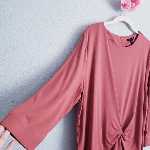 Ann Taylor Muted Rust Front Knot 3/4 Sleeve Blouse - Picture 3 of 6